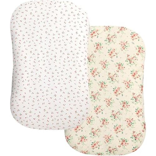 Muslin Baby Lounger Cover 2 Pack, Organic Cotton Removable Slipcover for Newborn, Baby Padded Lounger Infant Floor Seat Cover for Boys Girls, Floral Cherry