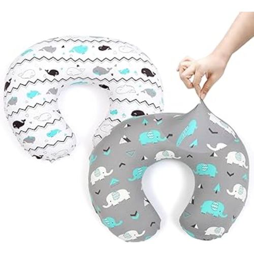 BROLEX Baby Nursing Pillow Covers: 2-Pack Soft Slipcovers for Breastfeeding Pillows - Comfortable Fabric, Fits Standard Nursing Pillows for Boys & Girls - Elephant Whale