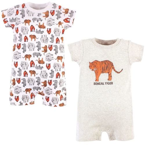 Touched By Nature Unisex Baby Organic Cotton Rompers, Endangered Tiger, 0-3 Months