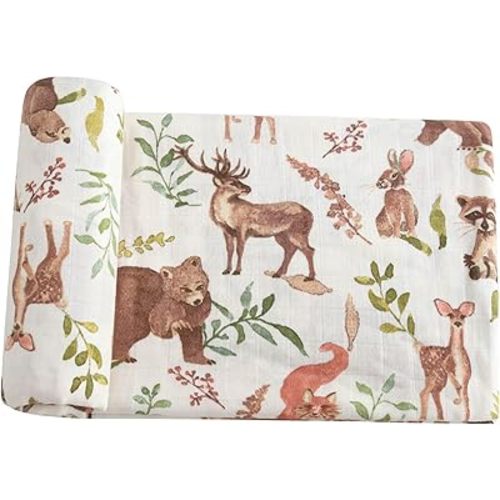 LifeTree Baby Swaddle Blankets, Muslin Swaddle Blankets Boys Girls Swaddling Wrap Receiving Blanket for Newborn, 70% Viscose Bamboo and 30% Cotton, Large 47" x 47", Woodland Pattern