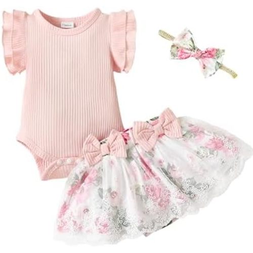 Mioglrie Preemie Clothes Girl Newborn Girl Outfits Infant Baby Girl Clothes Summer Romper Dress Shorts Set