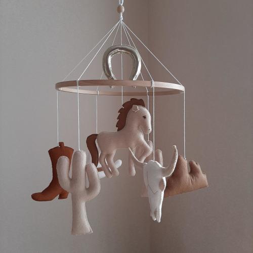 Cowboy Crib Mobile, Western Boy Girl Nursery Decor, Longhorn, Horse Baby Mobile, Cowboy Baby Shower Present, Horse Baby Gift