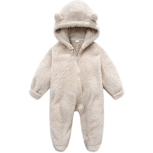 Baby Furry Jumpsuit Infant Bear Onesies Zipper Long Sleeve One-Piece Romper Hoodie Baby Outwear Snowsuit
