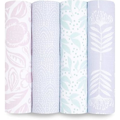 aden + anais Essentials Swaddle Blanket, Muslin Blankets for Girls & Boys, Baby Receiving Swaddles, Newborn Gifts, Infant Shower Items, Toddler Gift, Wearable Swaddling Set, 4 Pack, Damsel