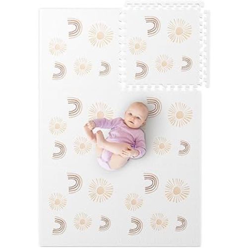 Soft Foam Mats for Floor - Perfect Baby & Kids Play Mat - Crawling and Exercise - Non-Toxic, Waterproof, and Easy to Clean - Rainbow & Sun