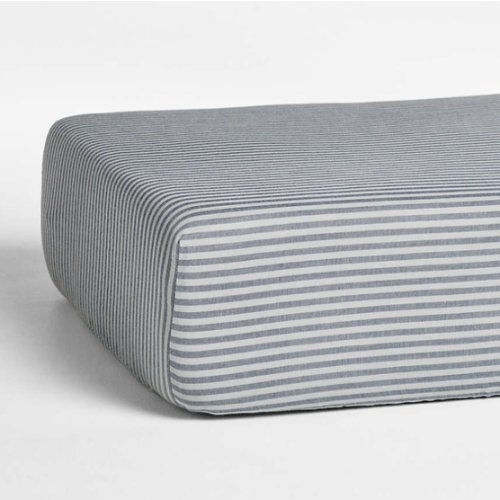 Supersoft Deep Indigo Striped 100% Organic Cotton Gauze Baby Crib Fitted Sheet