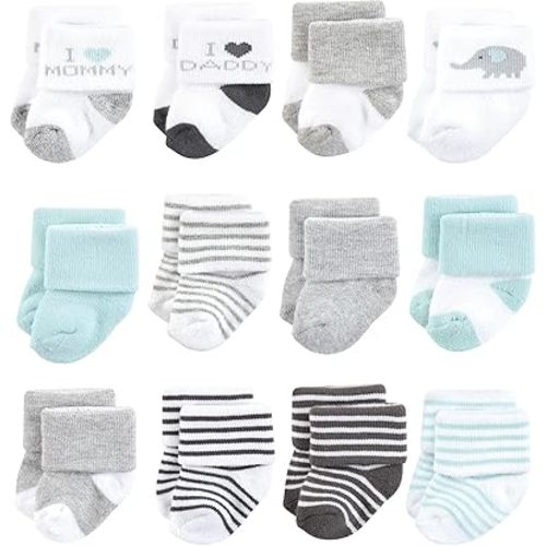Hudson Baby Basics Unisex Baby Cozy Terry Baby Sock 12-Pack
