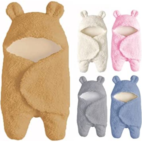 Nunibum Baby Swaddle Blanket Boys Girls Cute Cotton Plush Receiving Blanket Ultra-Soft Newborn Sleeping Wraps for Infant 0-6 Months Baby Girl Shower Gift - Brown, One Size