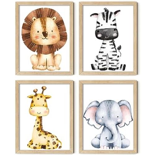 Elarta Animal Prints for Nursery - Safari Nursery Decor for Boys (8x10 Unframed) Jungle Animal Nursery Decor - Safari Wall Decor - Kids Wall Art - Baby Boy Nursery Wall Decor - Nursery Room Décor