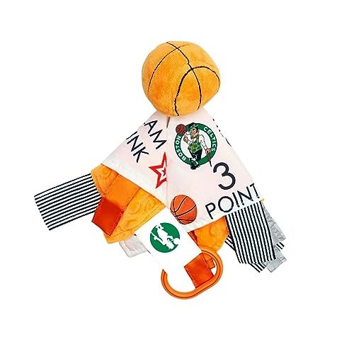 The Learning Lovey Boston Celtics Baby Tag Toy - NBA Basketball - Baby Sensory Crinkle Toys - Soft & Safe - Ideal Baby Stroller Toy - BPA Free w/Stroller Clip (10 x 10 Basketball Toy)