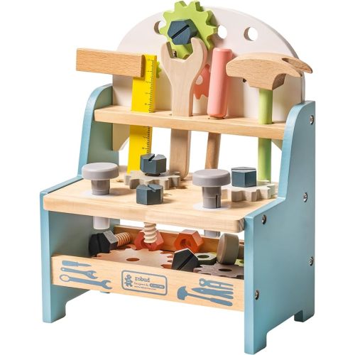 ROBUD Mini Wooden Play Tool Workbench Set for Kids Toddlers - Construction Toys Gift for 18 Months 2 3 4 5 Years Old Boys Girls - Modern