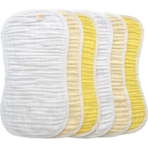 MUKIN Baby Muslin Burp Cloth Set of 6, Ultra Soft Absorbent Thick Cotton Burping Cloths for Unisex Newborn Babies, 20'' by 10'' Neutral Milk Spit Up Rags Boys Girls - Baby Must Haves(Gradient Yellow)