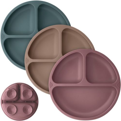 3-pack Prep Suction Plates For Baby, 100% Silicone Toddler Plates, Bpa-free Divided Baby Plates With Suction (alps)