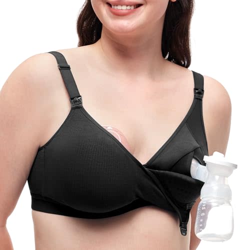 Momcozy Hands-Free Pumping Bra, Wireless & Seamless Breast Pump Bra, Breathable Tencel™ Fabric & Fully Fixed Cups