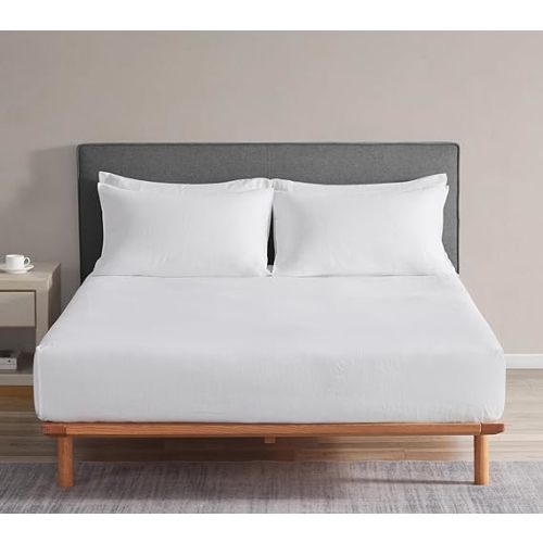 DAPU 100% French Linen Fitted Sheet Mattress Cover (1 Piece) with 16 Inch Deep Pocket, Pure Natural French Flax from Normandy, Ultra Soft, Breathable and Durable (White, Twin).