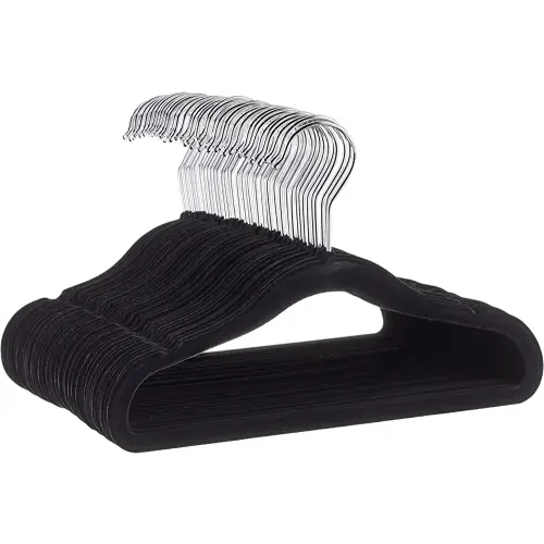 Amazon Basics Kids Velvet, Non-Slip Clothes Hangers for Infant and Toddler, 11.6 in (for baby clothes), Pack of 50, Black