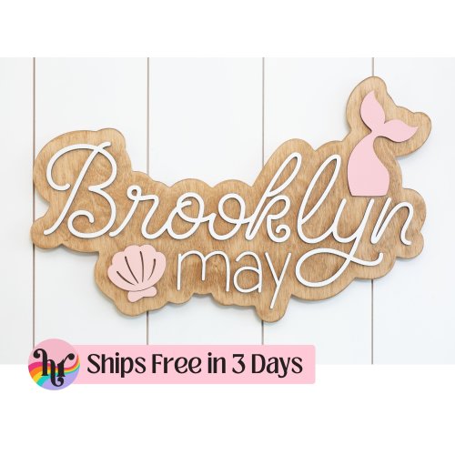 Custom wood name sign | Boho name sign | Girl Name Sign | Above crib sign | Baby shower gift | Layered Name Sign | Mermaid room decor