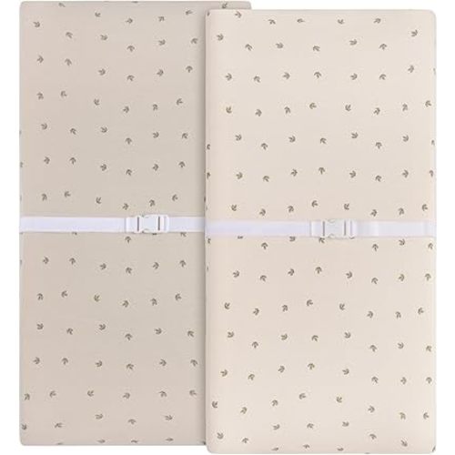 Ely’s & Co. Changing Pad Cover, Diaper Changing Table Sheets, 2 Pack, Cradle Sheet Set for Baby Boys/Girls, 100% Jersey Knit Cotton, Sage Vintage Leaf Collection, 32”x16”x5”