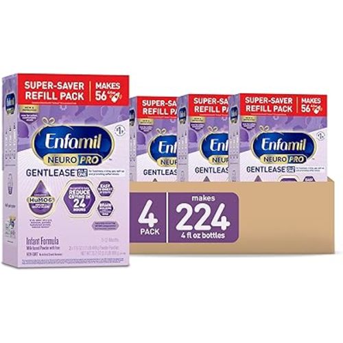 Enfamil NeuroPro Gentlease Baby Formula, Brain Building DHA, HuMO6 Immune Blend, Designed to Reduce Fussiness, Crying, Gas & Spit-up in 24 Hrs, has Prebiotics to Promote Softer Stools, Baby Milk, 35.2 Oz (Pack of 4)