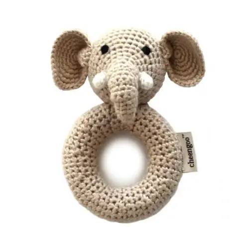 Cheengoo Hand Crocheted Ring Rattle in Elephant - Organic Bunny