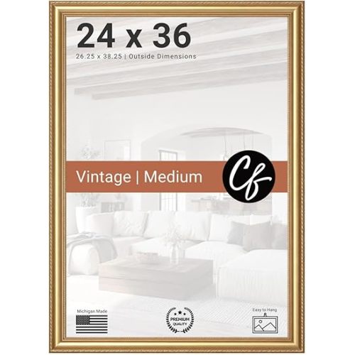Craig Frames 24x36 Picture Frame – Victoria Ornate Gold 1.5 Inch Wide Solid Wood Moulding, Vintage Decorative Finish, Includes Plexiglass and Backing, Wall Display Frame for Art, Posters, or Photos