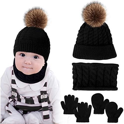 Hicdaw 6PCS Toddler Winter Hats Baby Mittens Gloves Neck Warmer Baby Winter Hat Kids Winter Hat Gloves Scarf Set for Boy Girl