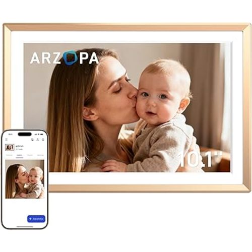 ARZOPA D10 Metal Digital Picture Frame Free Cloud Storage No Subscription 10.1" HD Anti-Glare Touchscreen Load Photos & Videos from Phone Ideal for Thoughtful Gifting Exquisite - Champagne Gold