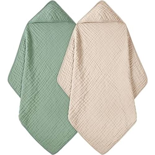 Baby Bath Towels, 100% Muslin Cotton Hooded Baby Towels for Newborn, Baby Towels with Hood for Infant Toddler and Kids, Large 32x32Inch, Soft and Absorbent