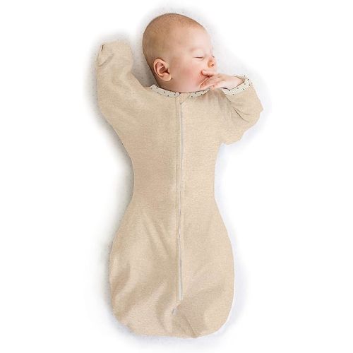 SwaddleDesigns Transitional Swaddle Sack with Arms Up Half-Length Sleeves and Mitten Cuffs, Medium, 3-6 Months, 14-21 lb, Heathered Oatmeal (Arms Up Swaddle, Transition Swaddle Sleep Sack)