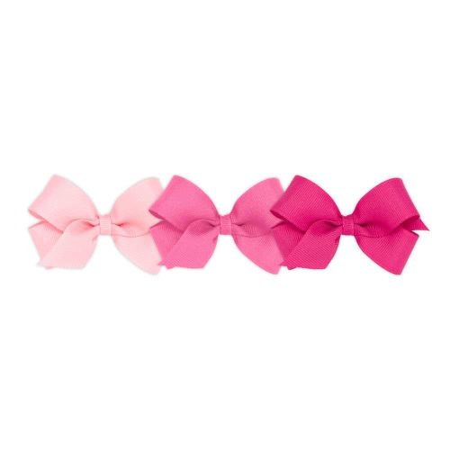 Wee Ones Girls' 3 pc Set Solid Grosgrain Variety Pack on a WeeStay No-Slip Hair Clip, Mini, Light Pink, Hot Pink, and Shocking Pink
