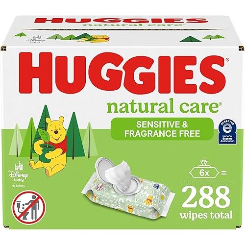Huggies Natural Care Sensitive Baby Wipes, Unscented, Hypoallergenic, 6 Flip-Top Packs (288 Wipes Total)