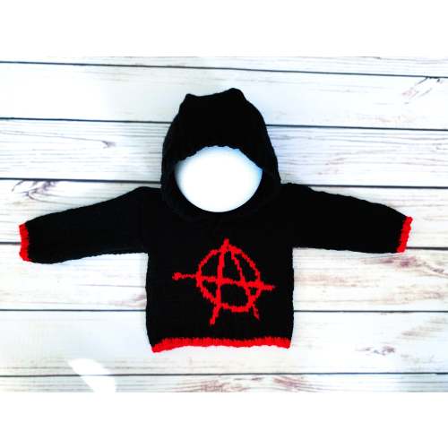 Baby Goth Hoodie Anarchy Punk Skull Jumper Sweater Clothes Hoody Boy Girl Unisex Black Red hooded Emo Rock Metal Alternative Gift 0-3 Months