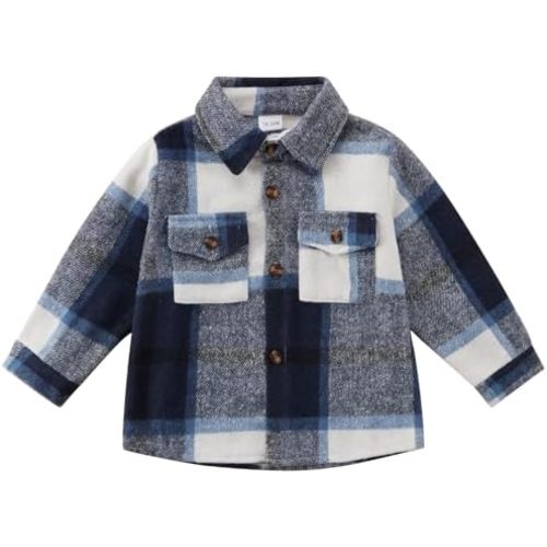 Toddler Baby Boy Girl Shirt Flanne Jacket Plaid Long Sleeve Button Down Shirt Kids Fall Winter Shacket Kids Coat