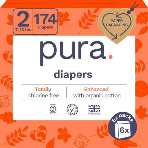Pura Sensitive Soft Sustainable Baby Diapers Size 2, 174 Count (Choose Your Size and Count)