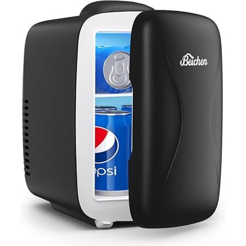 BEICHEN Mini Fridge, 4L/6 Can Portable Small Refrigerator Cool&Warm, AC/DC
