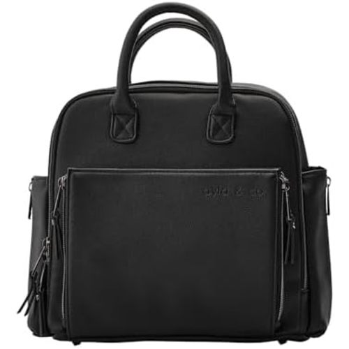 Ayla & Co Mini Bag, Transitional Minimal Diaper Bag, Vegan Leather, with Expandable Pockets, Built-In Wallet, Organizer