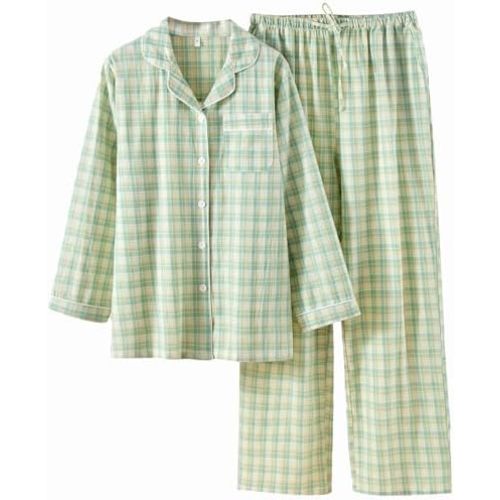 Women's 2 Piece Cotton Pajama Sets Long Sleeve Sleepwear Button Down Soft Lightweight Pj Pants Set With Pockets