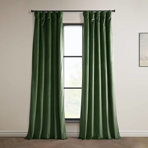 HPD Half Price Drapes Heritage Plush Velvet Curtains 84 Inches Long Room Darkening Curtains for Bedroom & Living Room 50W x 84L, (1 Panel), Eden Green