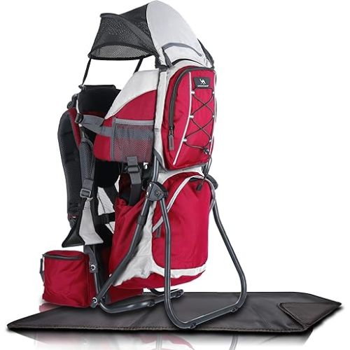 Hiking Baby Carrier – Child Carrier Backpack with Sun Shade, Rain Cover, Insulated Pocket and Diaper Pad – Max Child Weight 40 lbs – Red