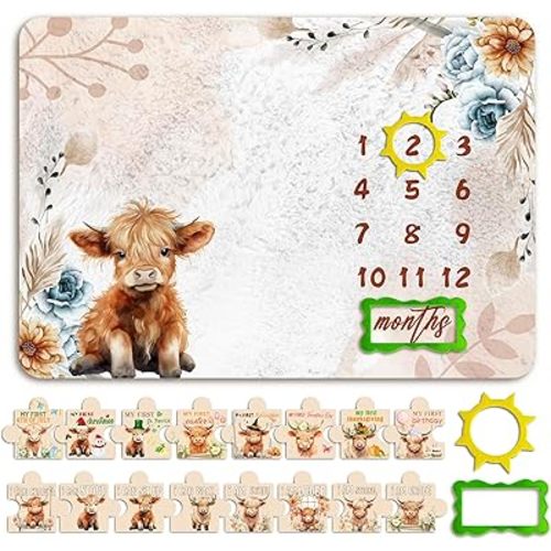 Highland Cow Baby Monthly Milestone Blanket, Newborn Photography Background Decor, Highland Cow Nursery Decor, Perfect Newborn Gift & Keepsake