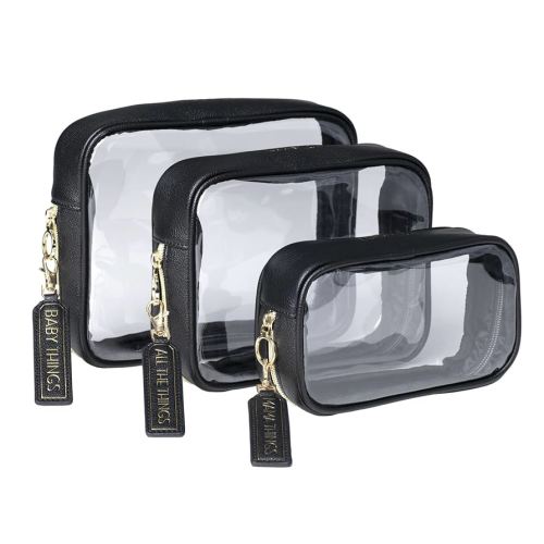 Lucky Love Diaper Bag Organizing Pouches | Set of 3 Including Diaper Clutch | Dry Wet Bag (Black Clear Trio Pouches w/Removable Tags)