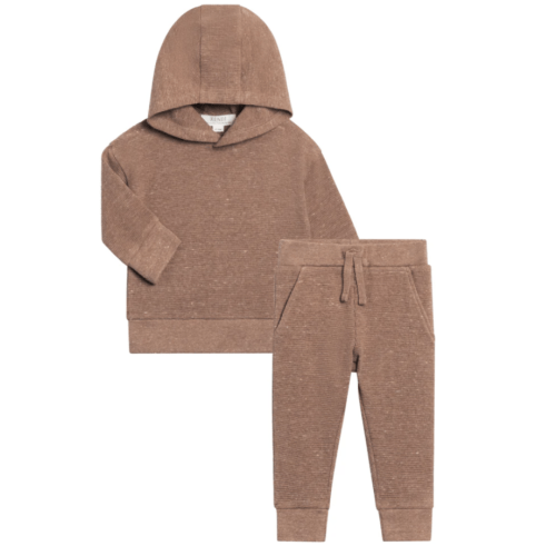 Waffle Hoodie and Jogger Set (Heather Mocha) (6-12M)
