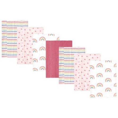 Hudson Baby Infant Girl Cotton Flannel Burp Cloths, Creative Rainbow 7-pack, One Size