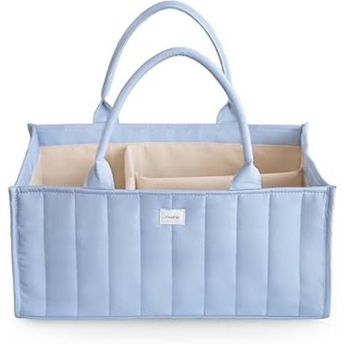 mushie Baby Diaper Caddy | Newborn Essentials Organizer for Diaper Changing Station (Tradewinds)