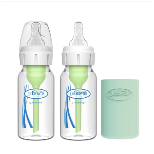 Dr. Brown’s Natural Flow® Anti-Colic Options+™ Narrow Glass Baby Bottle with Silicone Sleeve, 2-Pack