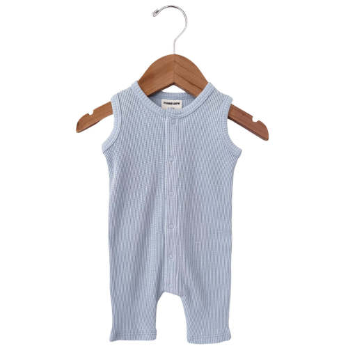 Organic Waffle Easy Romper, Baby Blue