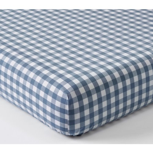 Check Organic Crib Fitted Sheet - Chambray Blue