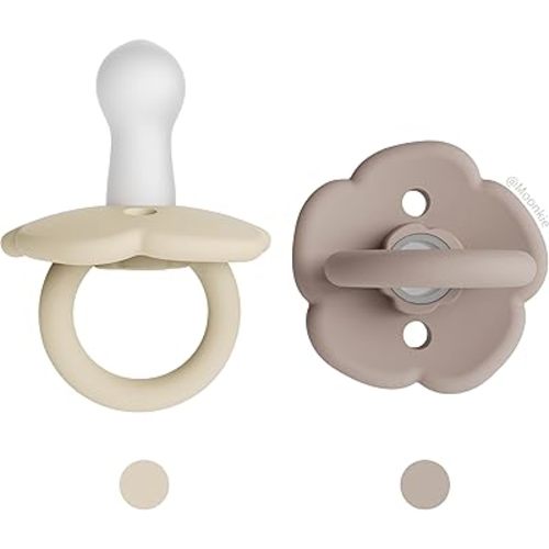 Moonkie Pacifiers Set of 2 | One-Piece Design Baby Pacifier with Large Air Holes | BPA-Free Safe Silicone Soother | 0-6 Months