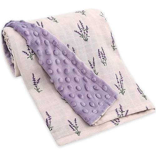 LifeTree Minky Baby Blankets for Boys Girls, Soft Double Layer Swaddle Blankets Neutral, Muslin Front and Dotted Fleece Backing Receiving Bed Throw Blanket for Newborn Unisex, 31X40 Inches, Lavender