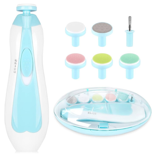 Electric Nail File Drill for Baby No Sharp Claws Hurt, 6 in 1 Safety Cutter Trimmer Clipper for Toes and Fingers (Blue)